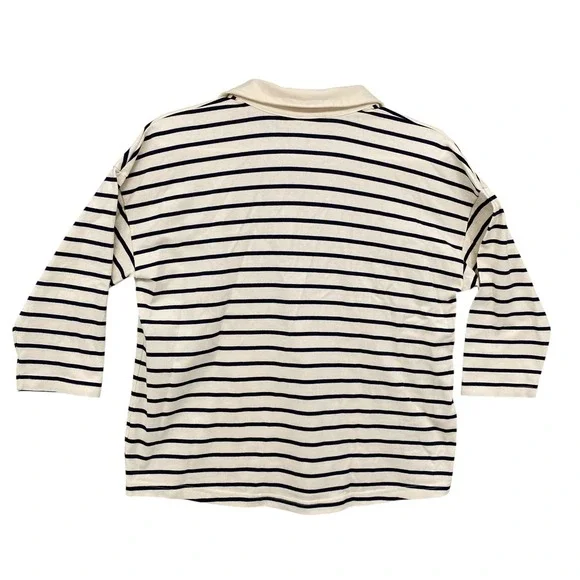 L.L. Bean Striped Polo Shirt V-Neck 3/4 Sleeve Women's XL REG Cream Navy - Picture 9 of 9